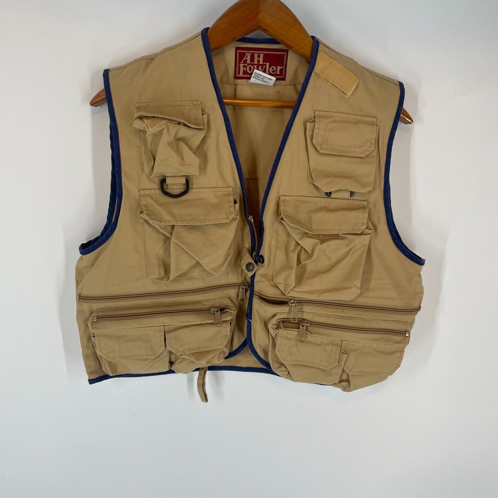 Vintage A.H. Fowler Multi Pocket Utility Gorpcore Fly Fishing Vest Khaki S-M